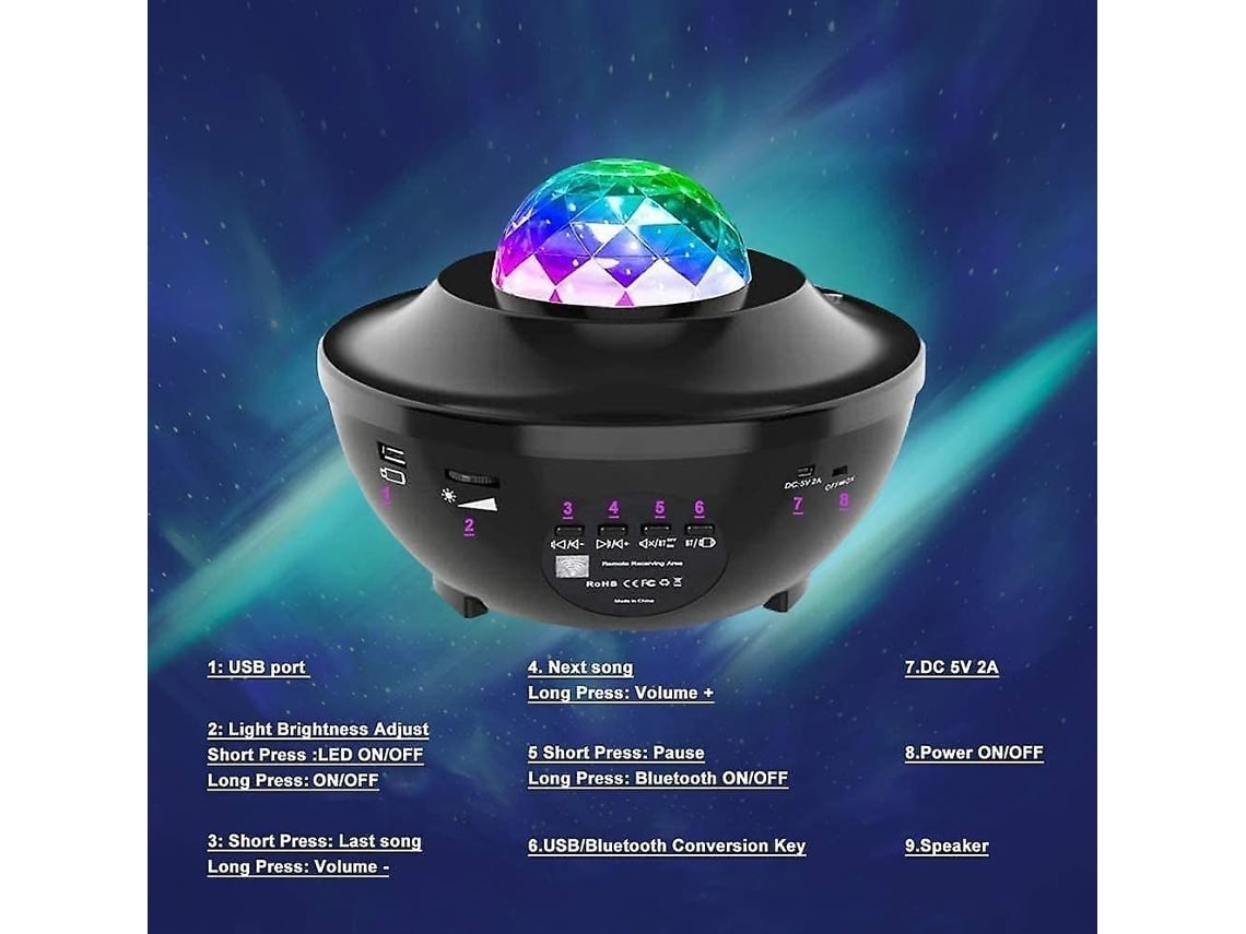Projetor de vídeo luz giratória para projeção em nuvem noturna controle remoto rgb usb quarto festa STELASPLEN