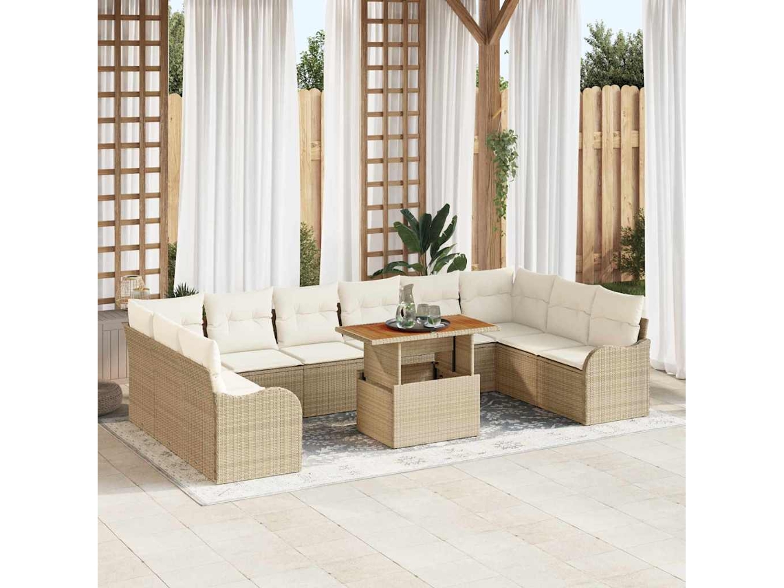 Vidaxl Conjunto De Sofá De Jardim 11 Pcs Bege Rattan Sintético
