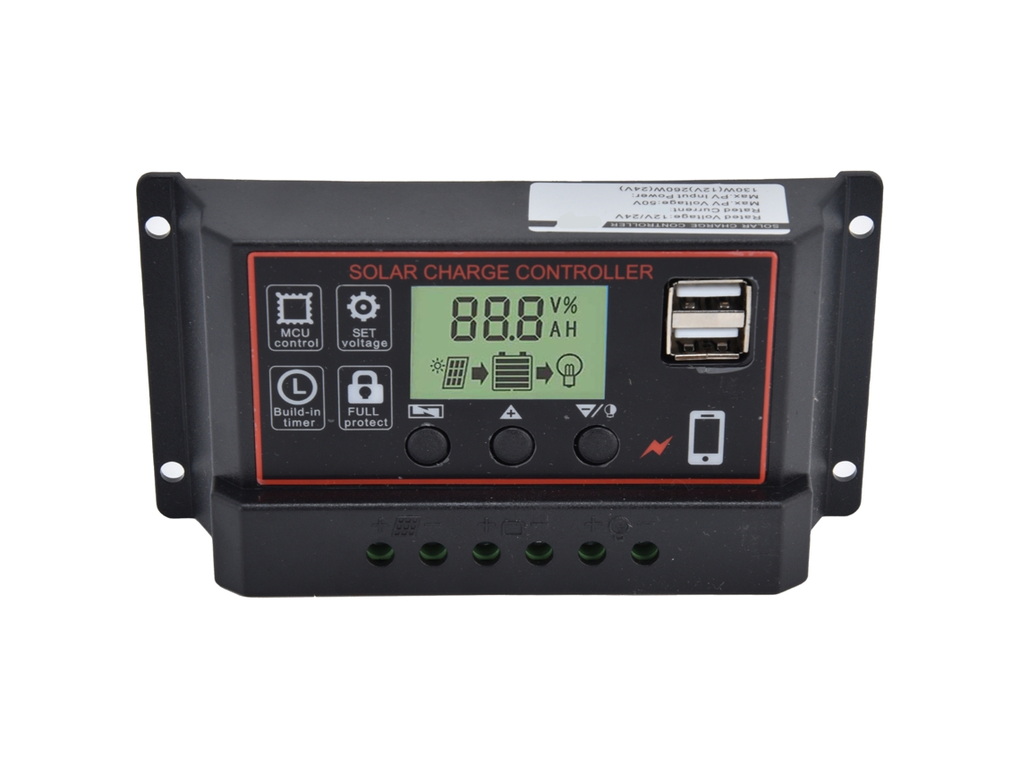 Controlador de carga solar inteligente dual USB 12/24V 10A com PWM S/MARCA