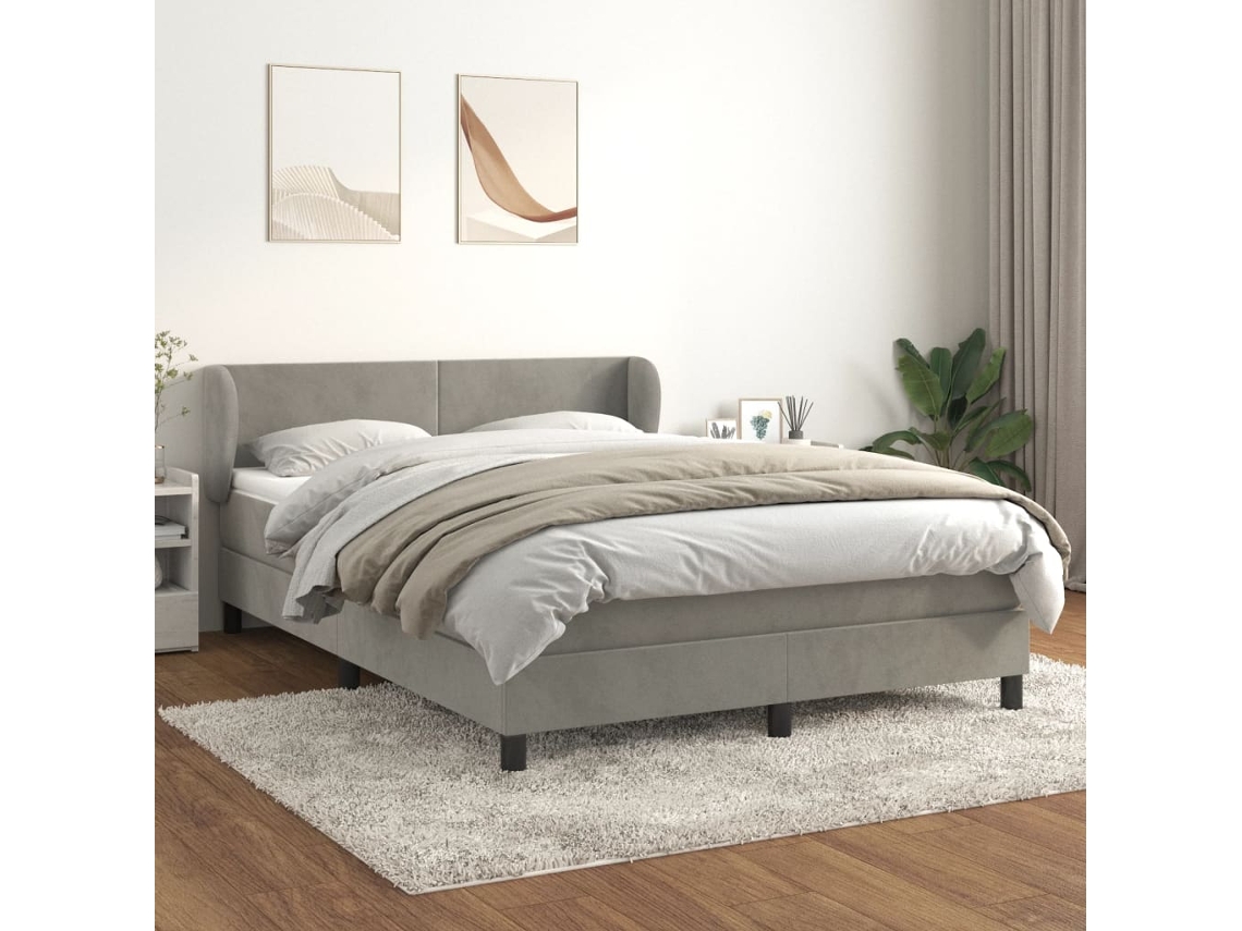 Cama Com Molas/colchão 140x190 Cm Veludo Cinzento-claro