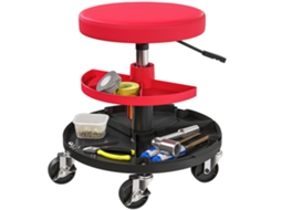 Banquinho Giratorial de Oficina com Rodas Ajustáveis de 40 a 51 Cm e 2 Bandejas de Carga 135 Kg para Garage Red Ge