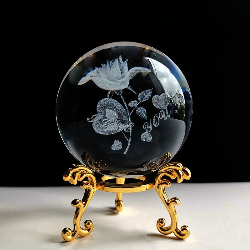 Bola de Cristal 60mm Esfera de Vidro Esculpida em 3d Peso de Papel com Base MDUG (estilo 24 60mm)