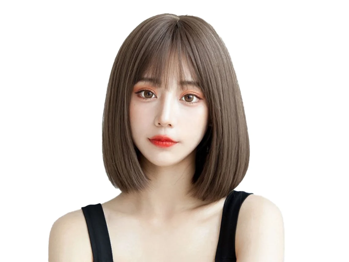 2026 peluca Corta Recta Bob Marrón Oscuro Fashionable para Mujeres