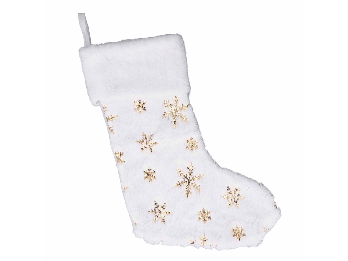 Meia Grande Natal Bordada Floco Neve Paillettes Decoração Familiar