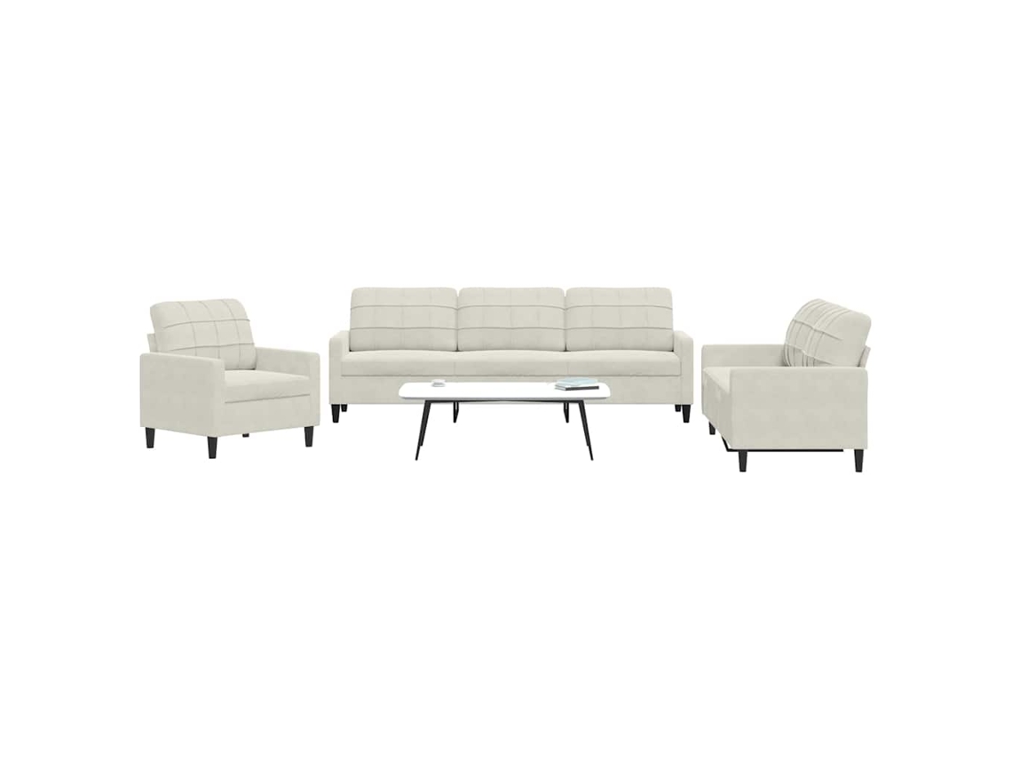 Vidaxl 3 Pcs Conjunto De Sofás Com Almofadões Veludo Cor Creme