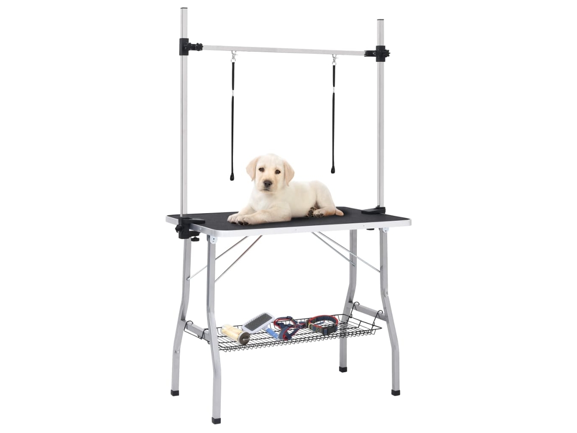 Vidaxl Mesa De Grooming Ajustável Com 2 Laços E Cesto