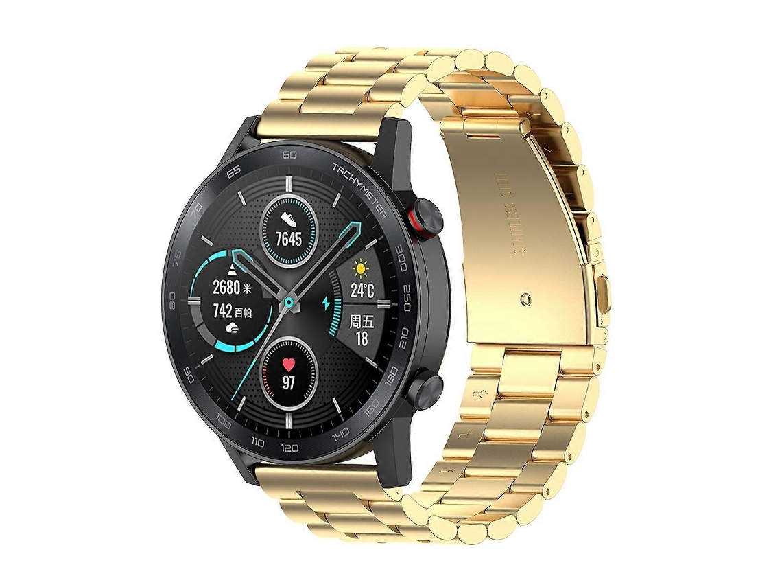 Pulseira De Metal De Aço Inoxidável Com Três Contas Para Relógio For Honor Gs 3i De 22 Mm