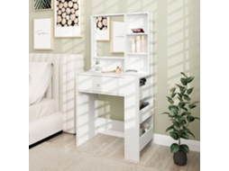 Dressing Table With Mirror, Drawer, 3-tier Side Shelf, Chipboard, White