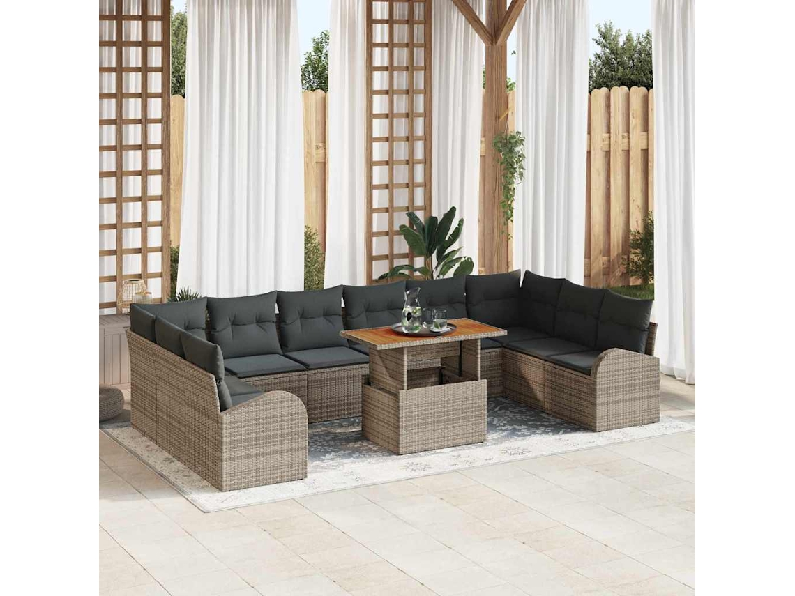 Vidaxl Conjunto De Sofá De Jardim 11 Unid. Cinzeto Rattan Sintético