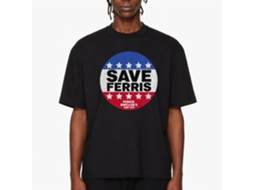 Rockinstone Ferris Bueller's Day Off Save Ferris Button Black Adult T-shirt Size:s