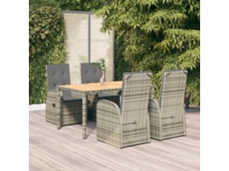 Vidaxl 5 Pcs Conjunto De Jantar P/ Jardim C/ Almofadões Vime Pe Cinza