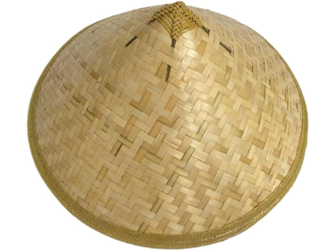 Chapéu Oriental Unissex, Chapéu De Sol Cônico Respirável Com Aba Larga, Feito De Bambu Trançado