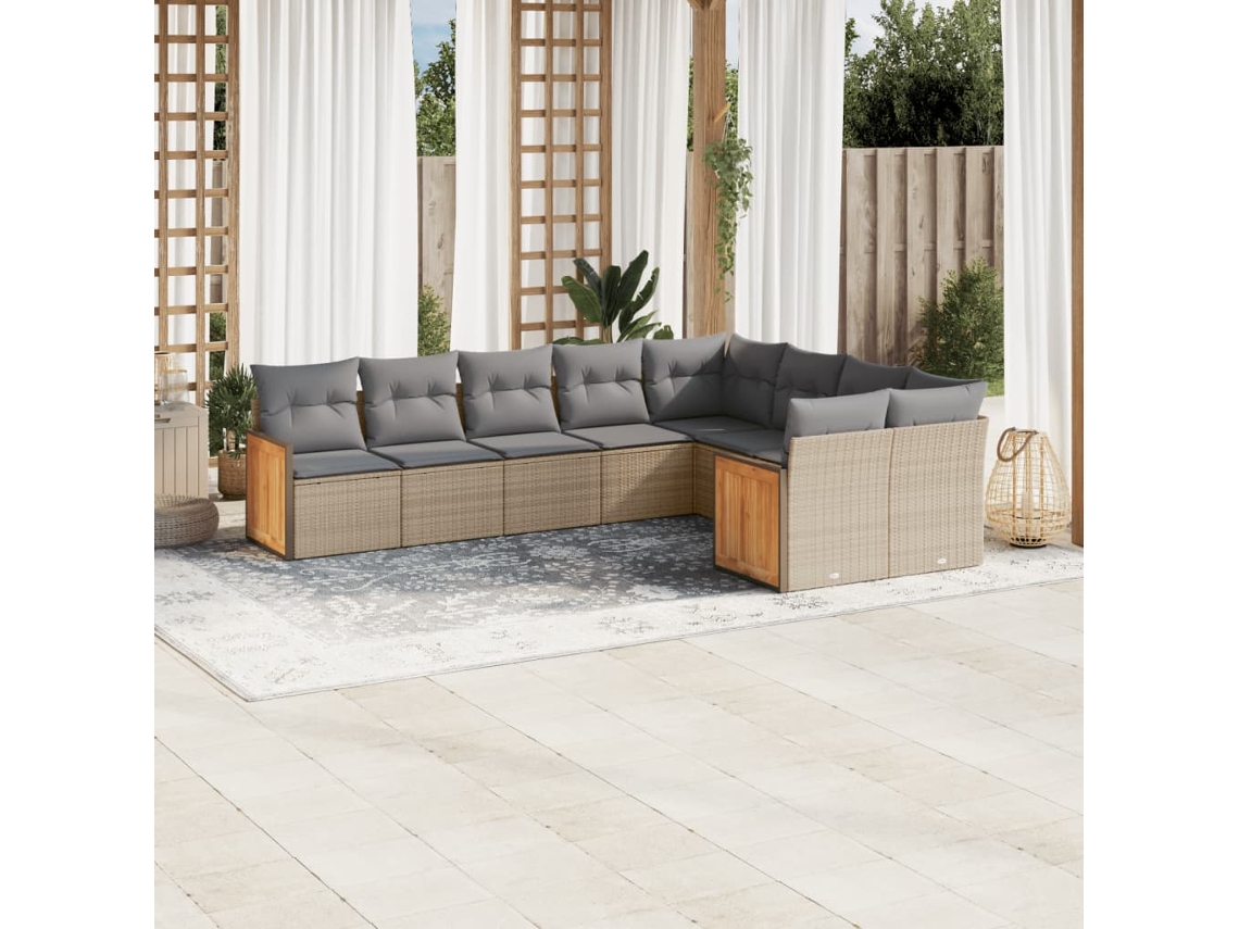 Vidaxl 9 Pcs Conjunto De Sofás P/ Jardim Com Almofadões Vime Pe Bege