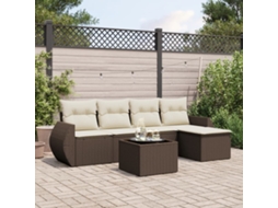 6 Pcs Conjunto De Sofá Jardim C/ Almofadões Vime Pe Marrom Dkd Home Decor