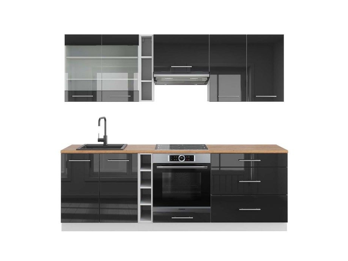 Cozinha Fame-Line, 235 cm, Carvalho PT, Antracite brilhante/branco VICCO