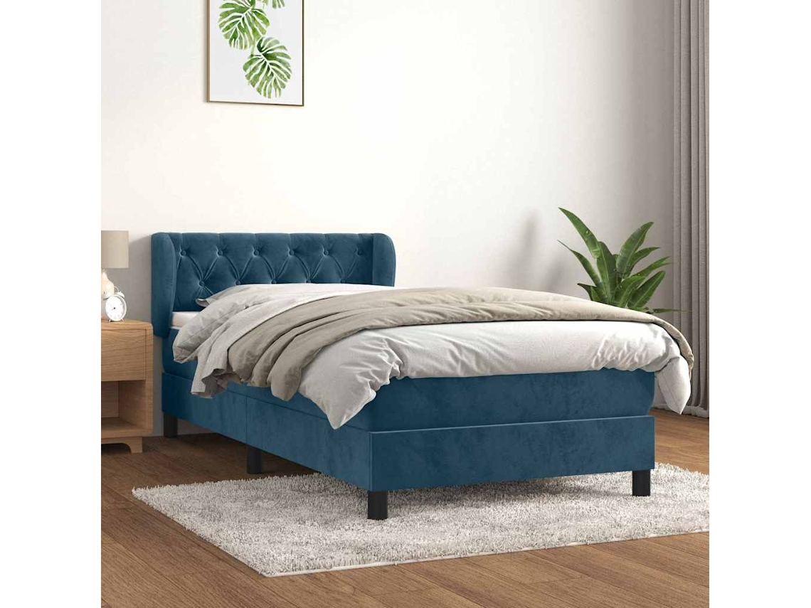 Vidaxl Cama com Molas/colchão 200x200 Cm Veludo Azul escuro
