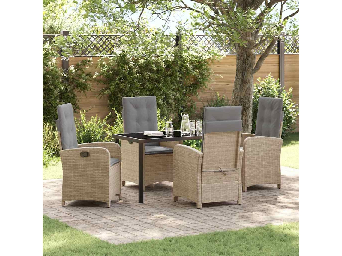 Vidaxl Conjunto de Jantar para Jardim com Almofada 5 Pcs Bege Vime Pe