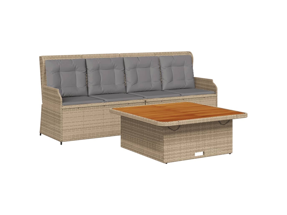 Conjunto de 3 Sofás para Jardim com Almofadões Vime Pe Bege MAISON EXCLUSIVE (3 pcs)