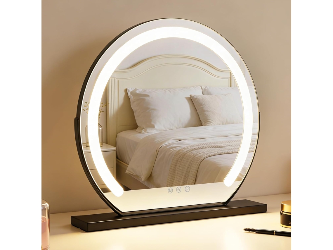Nettlife Espelho De Maquilhagem Led Hollywood 40 × 35 Cm - Espelho De Mesa Sensível Ao Toque E Com Intensidade Ajustável, 3 Modos De Luz, Preto