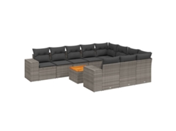 Conjunto de 11 Sofás de Jardim com Almofadões Vime Pe Cinzento MAISON EXCLUSIVE