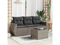Vidaxl 4 Pcs Conjunto Sofás De Jardim C/ Almofadões Vime Pe Cinzento