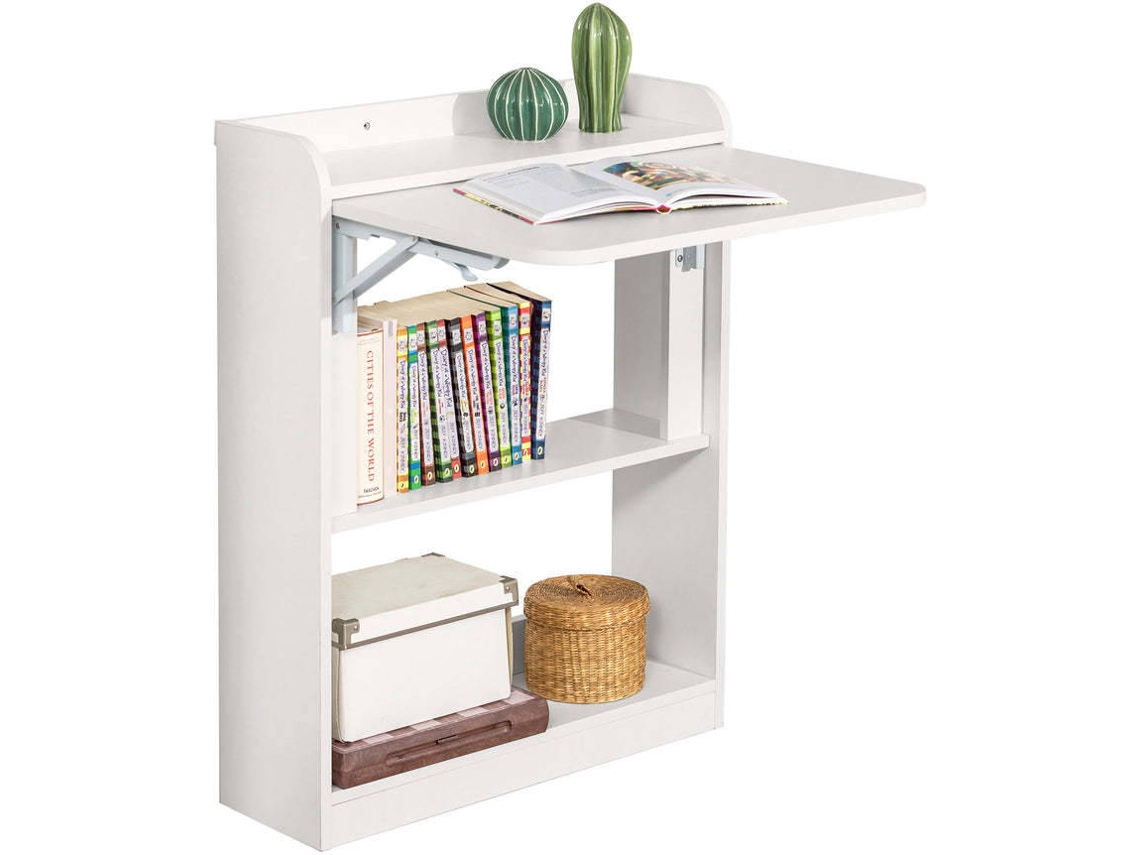 Secretária com Estante SOBUY Dobrável (Branco - 58 x 64 x 82 cm)