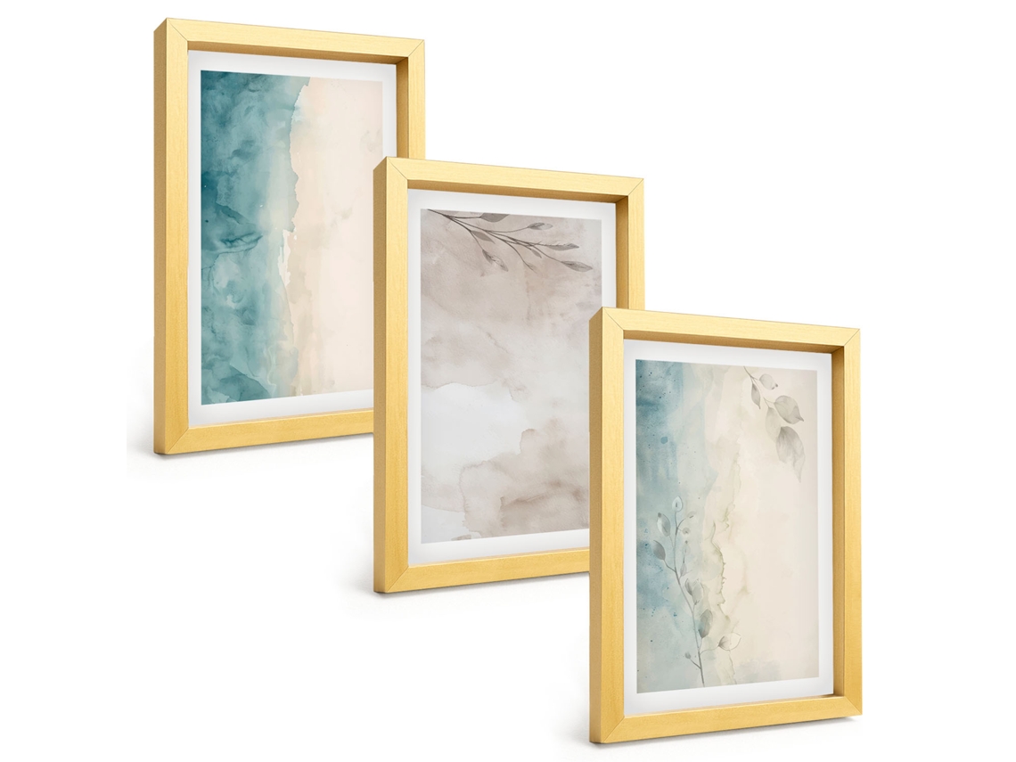 Um Conjunto De Imagens Decorativas Em Uma Molduratexturas Sutis Em Aquarela Moldura Dourada Pinturas De Quarto Espelharte (3 Peças 20x30 Cm)