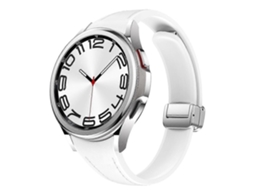 Pulseira Fina De Couro E Silicone Com Fivela Magnética Prateada Para Samsung Galaxy Watch 6