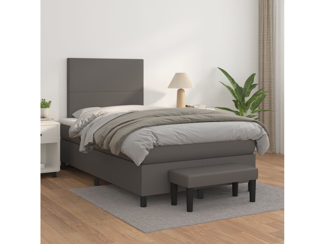 Cama Com Molas/colchão 120x200 Cm Couro Artificial Cinzento