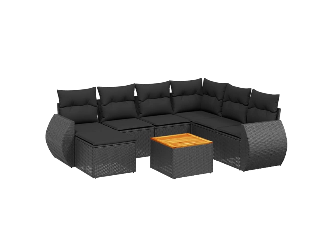 Conjunto de 8 sofás de jardim com almofadões em Vime Pe Preto MAISON EXCLUSIVE