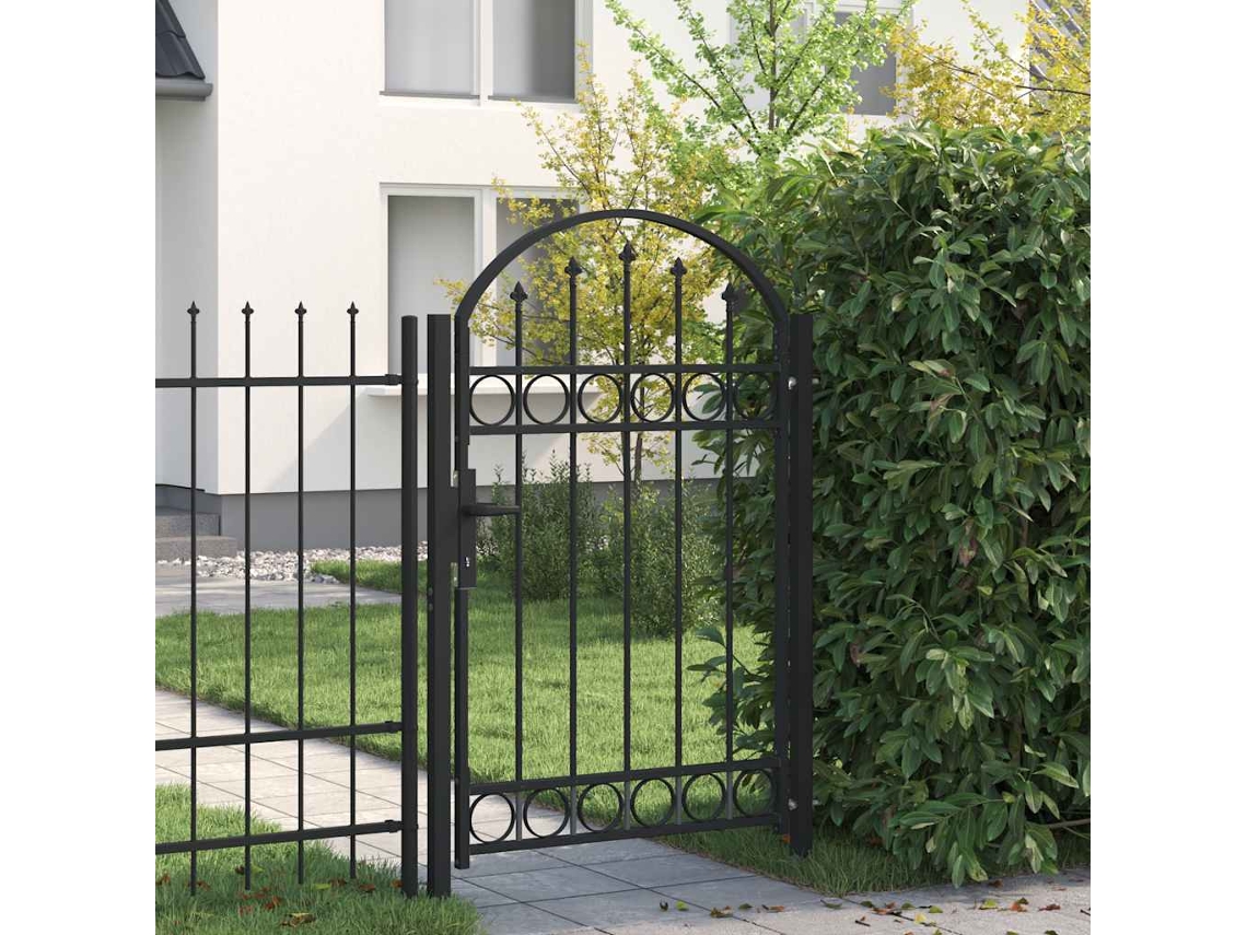 Vidaxl Portão De Cerca Assen Com Topo Arqueado Em Aço, 102x150 Cm, Preto