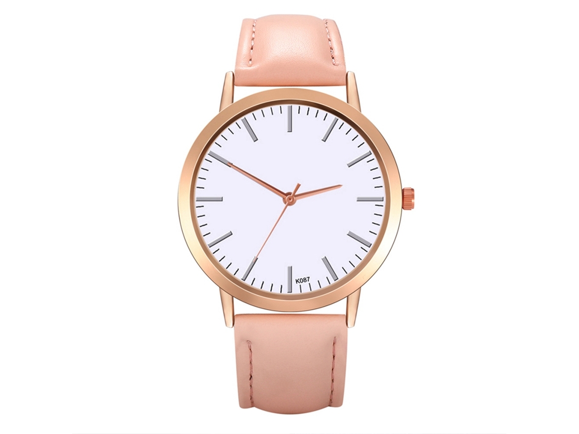 Relógio de Pulso Feminino Stylish com Pulseira de Couro Quarts Cor Rosa