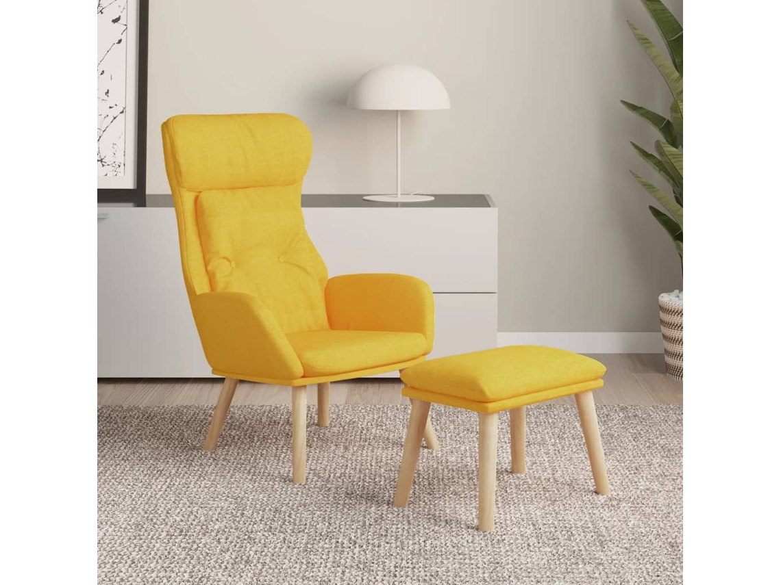 Vidaxl Cadeira De Descanso Com Banco P/ Pés Tecido Amarelo Mostarda