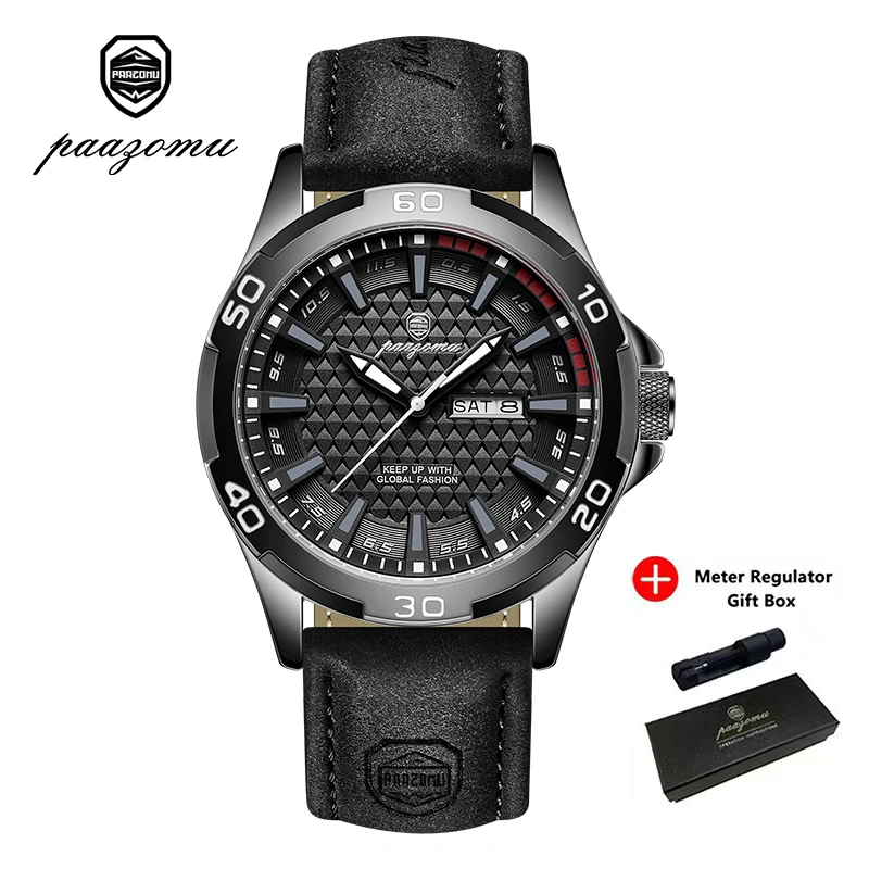 Relógio Militar De Luxo (preto), Pulseira De Couro Genuíno, Quartzo Esportivo