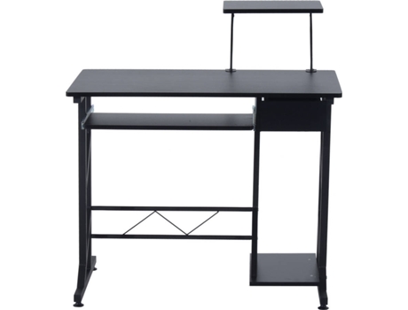 HomCom Secretária para Computador Preto Madeira MDF, Ferro 90x50x95 cm