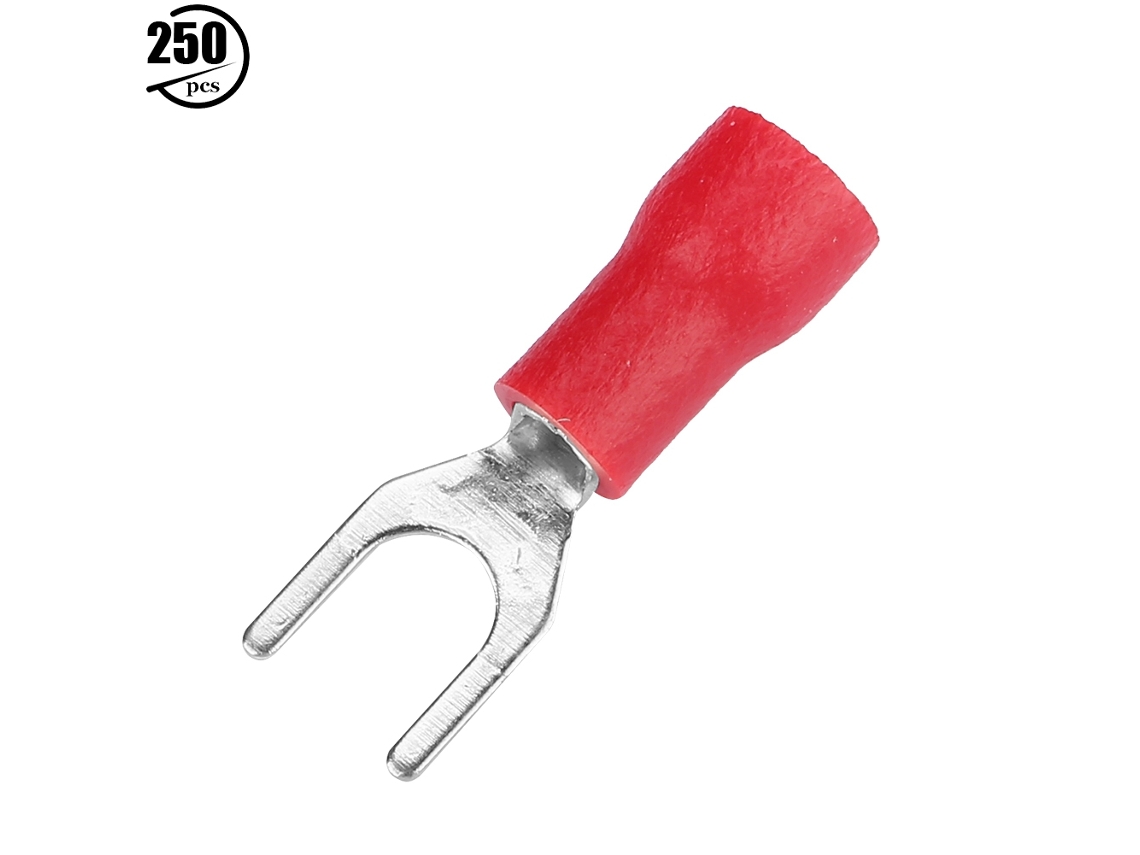 Conjunto De 250 Terminais De Cravar Elétricos Laxiscreed Tipo Garfo, Isolados Em Vermelho