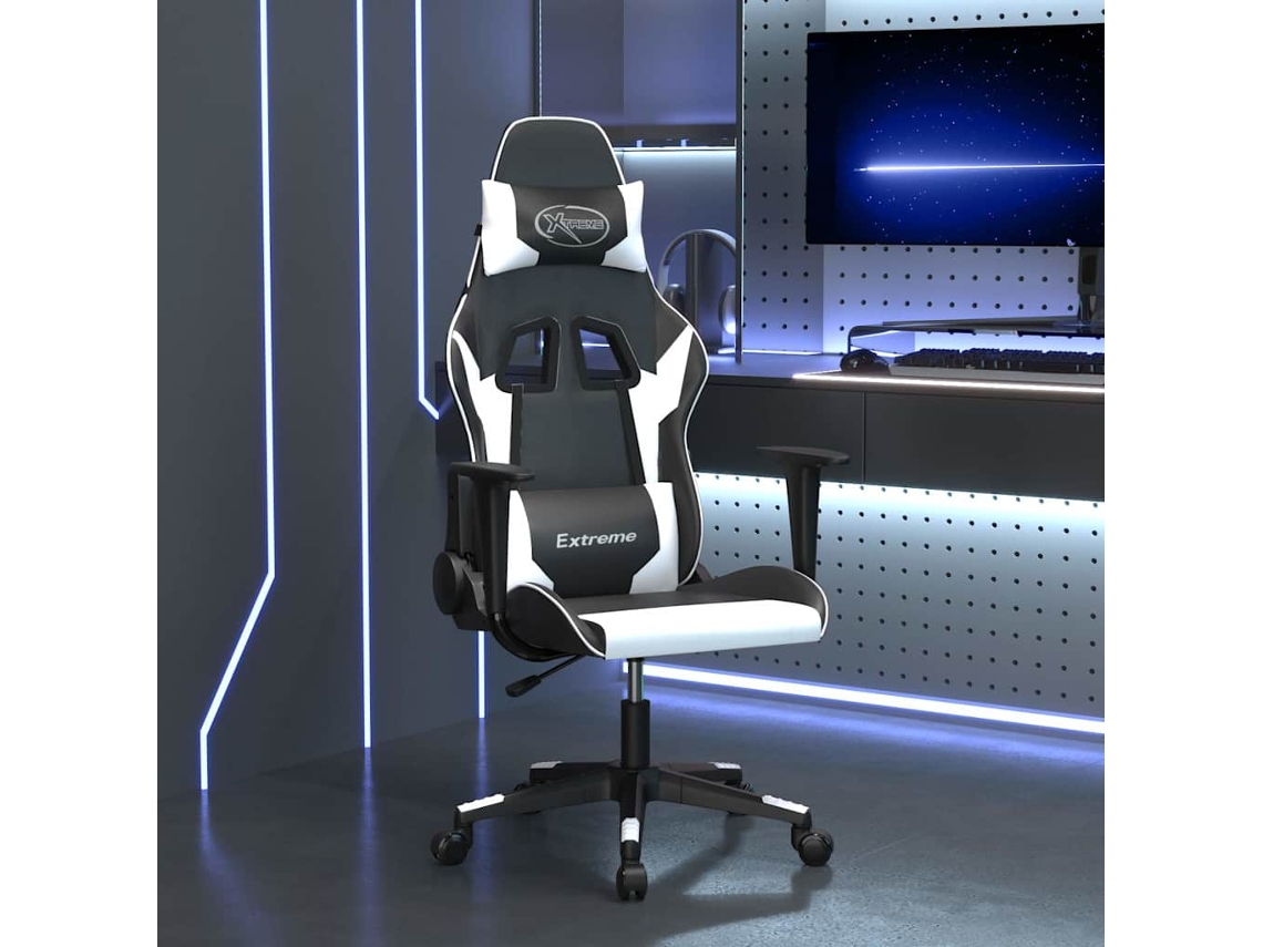 Vidaxl Cadeira Gaming Massagens Couro Artificial Preto E Branco