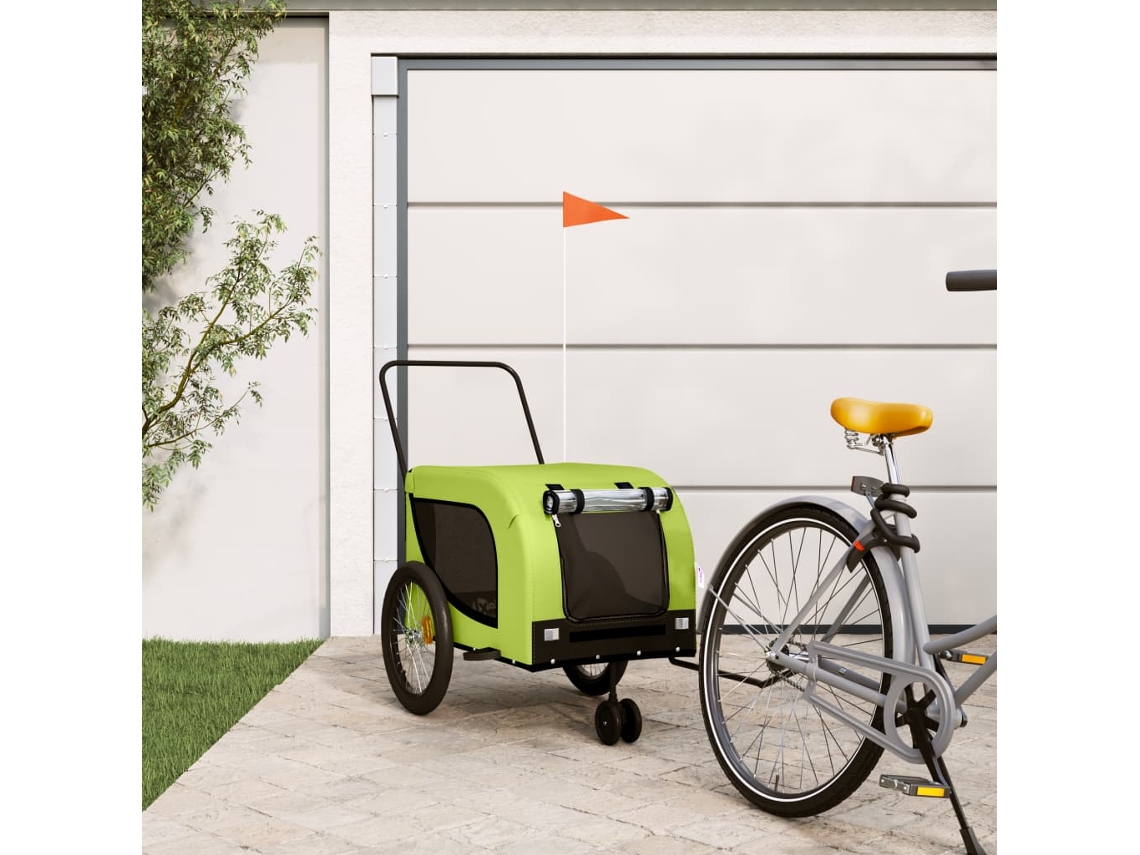 Vidaxl Reboque De Bicicleta P/ Animais Tecido Oxford/ferro Verde/preto