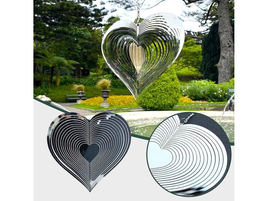 2026 campanilla de Corazón Espiral Giratoria 360 Grados Ornamento de Jardín de Metal Decoración Colgante