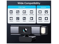 Webcam Bestvite KU04 2K com microfone e capa de privacidade, conexão USB plug and play para computadores desktop, laptop e Mac, preta