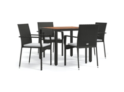 Maison Exclusive - 5 Pcs Conjunto De Jantar P/ Jardim C/ Almofadões Vime Pe Preto