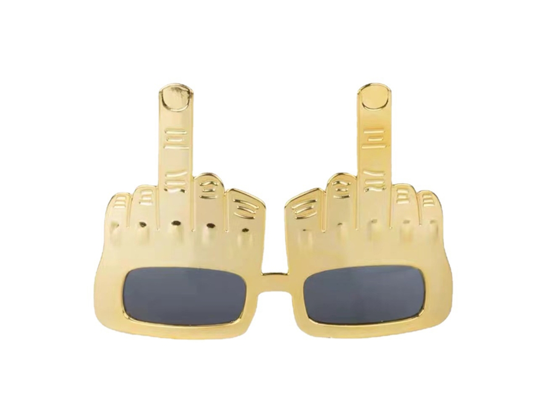 Mali óculos de Sol de Festa Dourado Engraçado com Dedo Médio Erguido Decorativo Wacky