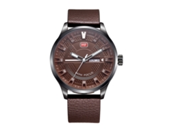 Relógio de pulso masculino Mini Focus analógico de quartzo com pulseira de couro à prova d'água, marrom.