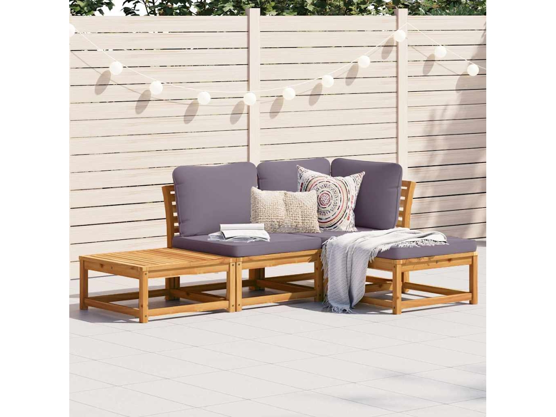 Vidaxl 4 Pcs Conjunto Lounge De Jardim Com Almofadões Acácia Maciça