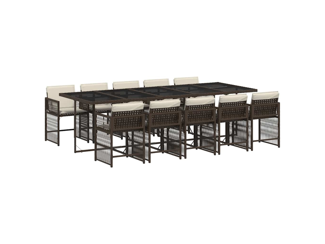 Conjunto de 11 Jantar para Jardim com Almofadões Vime Pe Castanho MAISON EXCLUSIVE