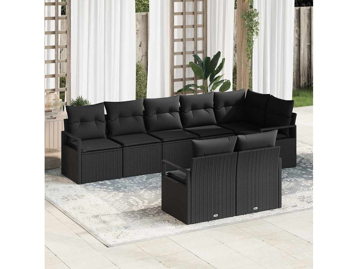 Vidaxl Conjunto De Sofá De Jardim 8 Unid. Preto Vime Pe