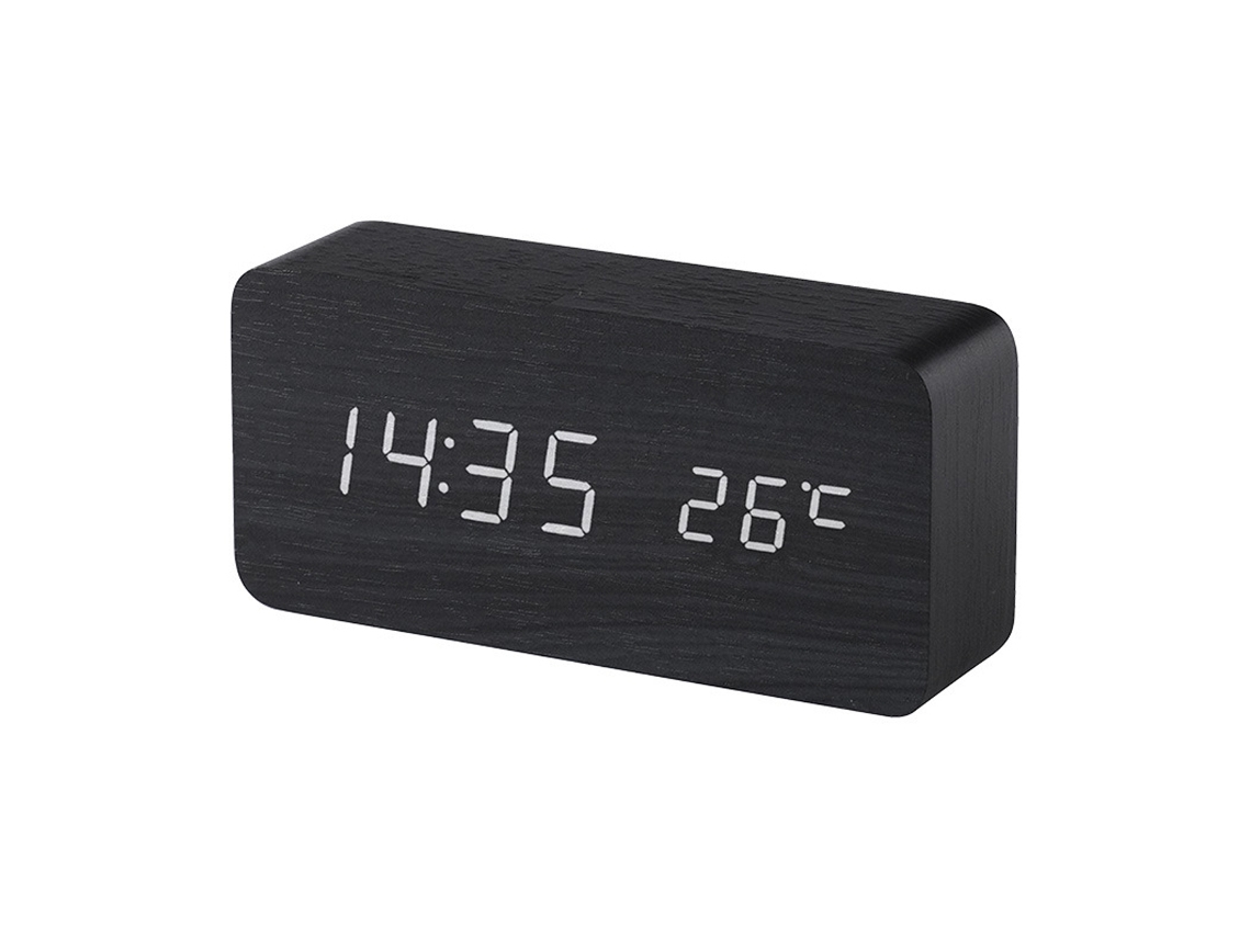 HYMNORA Relógio Digital De Madeira Com 3 Alarmes E 3 Níveis De Brilho, Display Led Eletrônico