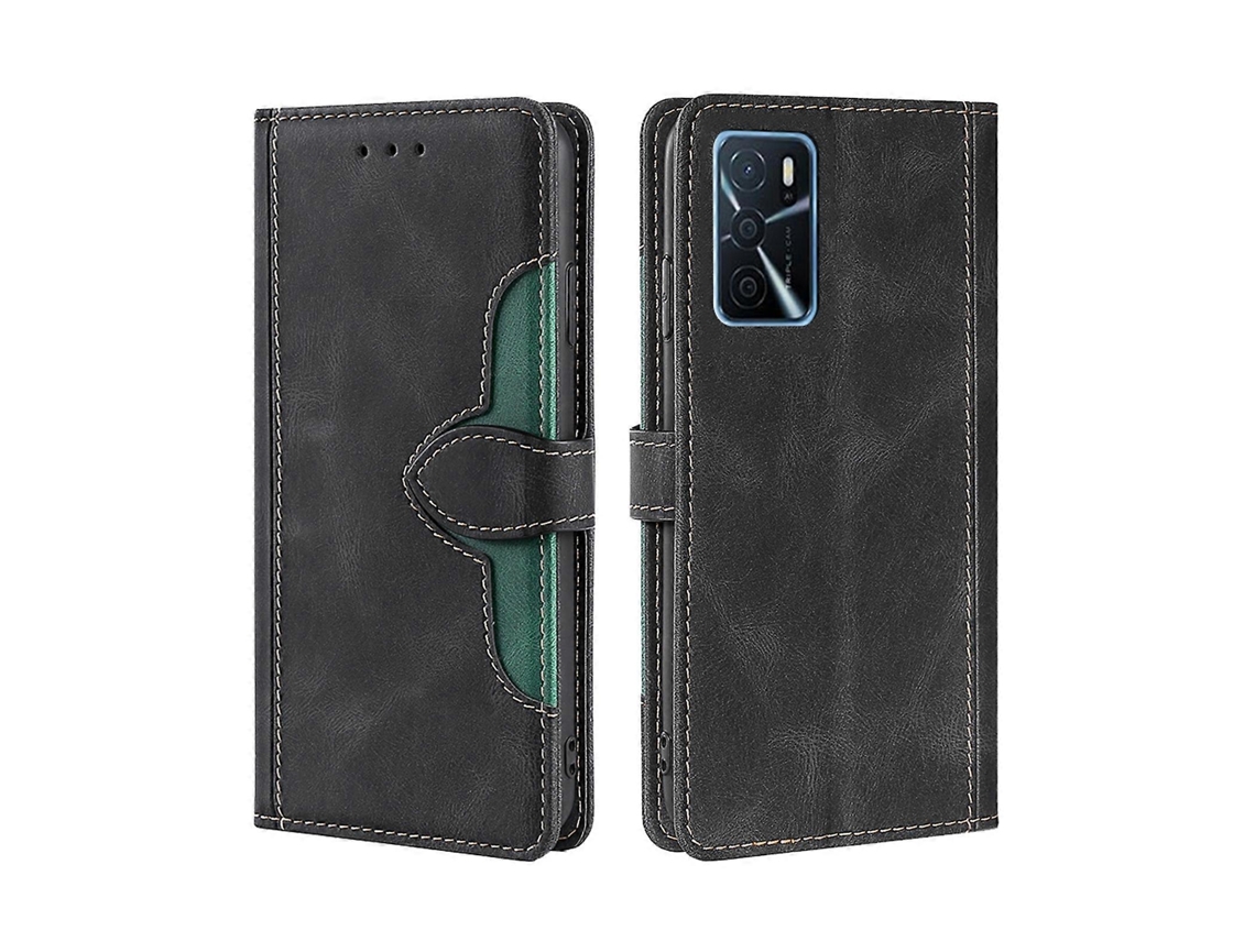 Capa De Celular Oppo A16 Em Couro Com Fecho Magnético E Toque De Palha.
