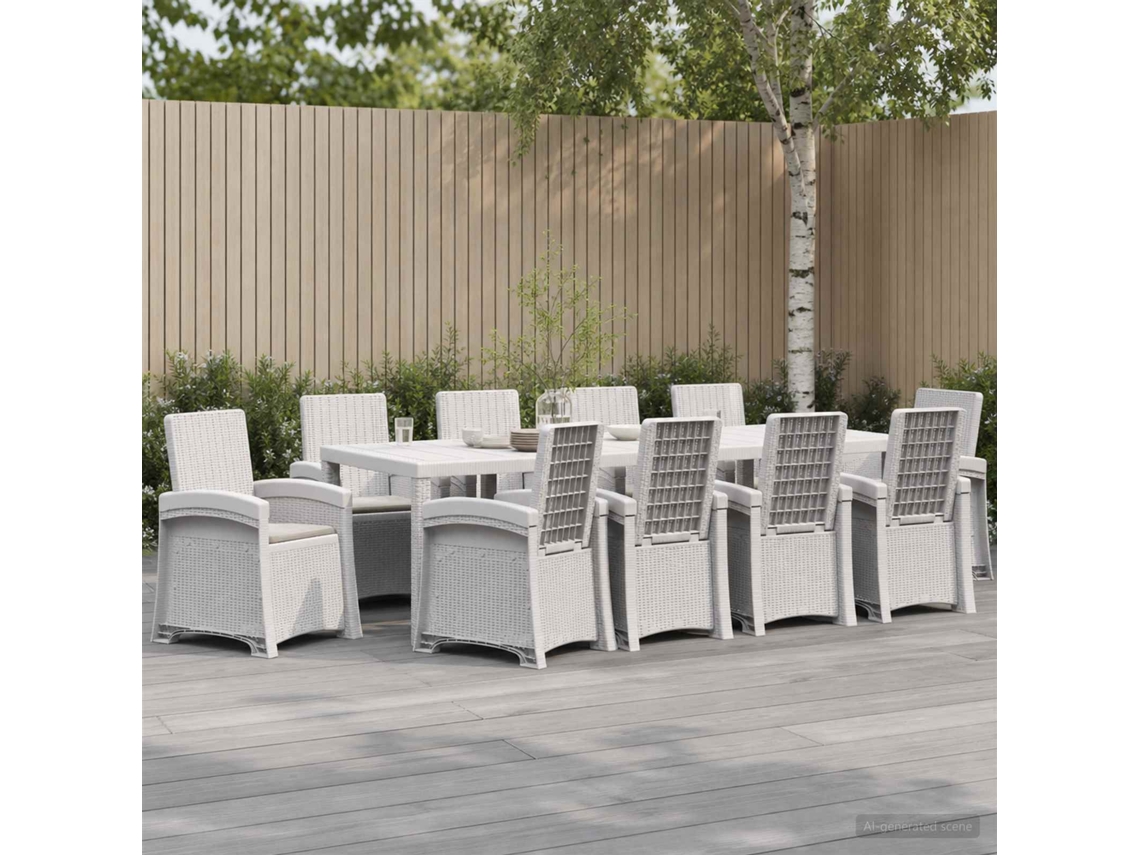 Vidaxl Conjunto De Jantar Para Jardim 11 Unid. Branco E Cinzento-claro
