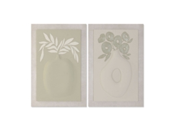 Pintura Home Esprit Verde Bege Vaso Escandinavo 80 X 3 X 120 Cm (2 Unidades)